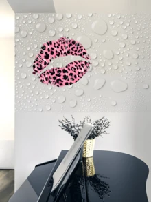Leopard Lip Print Wall Sticker, Modern Self Adhesive Wall Art Decal For Home Decor, Stickers, Wall Decal, Vinyl Decal For Home Decorations, Spring Decoration Items Refresh Your Home, Rama Decoration Stickers - Pink - View 5