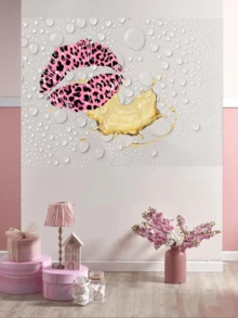 Leopard Lip Print Wall Sticker, Modern Self Adhesive Wall Art Decal For Home Decor, Stickers, Wall Decal, Vinyl Decal For Home Decorations, Spring Decoration Items Refresh Your Home, Rama Decoration Stickers - Pink - View 6
