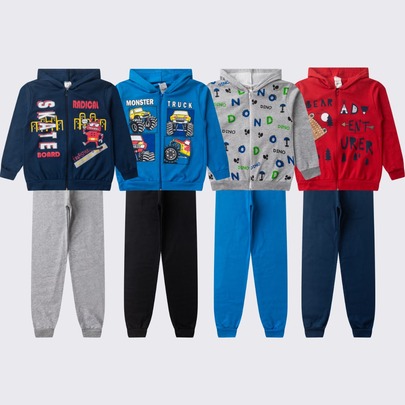 Kit 8 Peças 4 Conjunto Moletom Infantil Menino Jaqueta Ziper Inverno