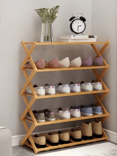 1 pieza Estantería para zapatos de 2/3/4/5 niveles sencilla para interior, plegable y ahorradora de espacio para gabinete de zapatos en el hogar, dormitorio de estudiantes, (requiere montaje)