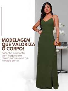 Plain Long Dress Slit Cross Back Adjustable Straps Party Wedding Bridesmaid GuestSimpleCasualCuteElegantSexyBohoVintageClothCrossoverZipperLong Dress Bare BackBeachNightWeddingBaby ShowerFormal & EveningPhotoshootSummer - 軍綠色 - 查看 2