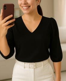 Women's Formal Blouse With Elegant Tailored Sleeves Plus Size - Black - View 7