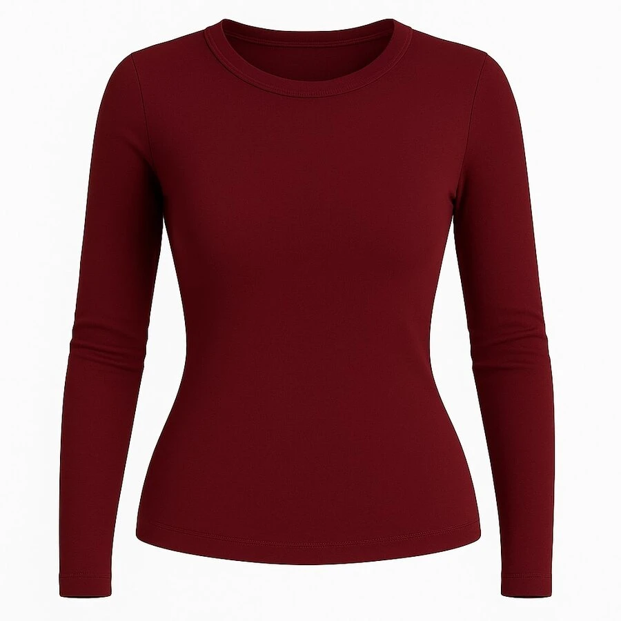 Women's Basic Long Sleeve Cotton Blouse - 楓 - 查看 1