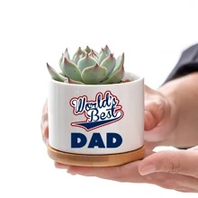1pc Father's Gift - "World's Best DAD" - Dad, I Love You, Unique Birthday Gift For Father From Daughter/Son, Ceramic Plant Pot With Bamboo Tray, Father's Day Gift For Plant Lover Dad (Plants Not Included)