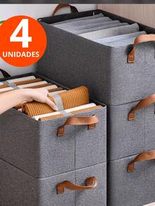 KIT 4 Organizador De Caixas De Armazenagem De Roupas Grandes Dobráveis Gavetas De Armários De Guarda Roupa REFORÇADO - Cinza - Visão 2