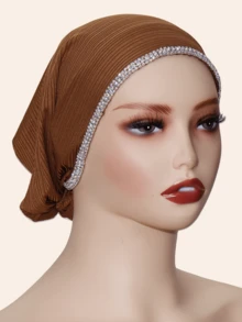 1 pieza Diadema elástica para mujer con diseño de cadena, rayas y decorada con rhinestones brillantes - Pañuelo de cadena de diamantes - Ver 18