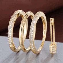 时尚戒指，多层设计，镶嵌闪亮锆石，多种颜色可选，适合日常佩戴，也是派对的理想配饰 - 銀色-白 - 查看 3