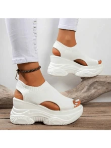 Sandalias ortopédicas de cuña para mujer, sandalias de plataforma con tiras al tobillo y punta abierta de verano, zapatos casuales - Blanco - Ver 2