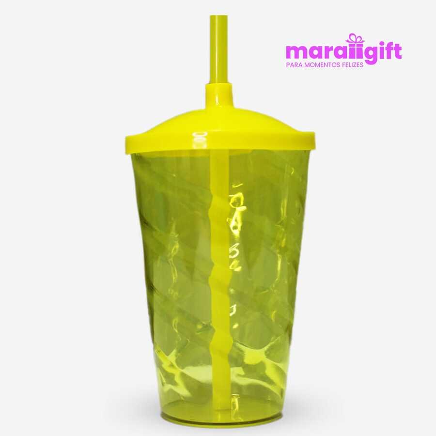 20 Twister Cups 400ml, Cups, Lids And Colorful Straws - Yellow - View 1