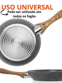 Frigideira Antiaderente de Alumínio Revestimento Cerâmico Premium 24cm Funda Cabo Madeira NÃO GRUDA