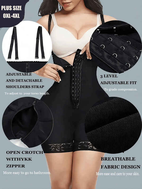 1pc Women Plus Size Solid Color Waist-Cinching, Butt-Lifting High Waist Shapewear With 3-Row Hooks, Waist Training Tummy Control Pants Bottom, Suitable For Everyday Wear