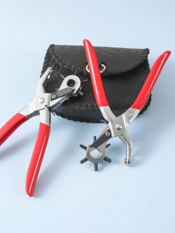 1pc Heavy Duty Carbon Steel Rotating Leather Punch Pliers, Dual Lever Structure, Professional Grade Punch Head, With Comfortable Handle - Multi-Size Professional Punch Tool, Leather Belt Hole Punch Set, Upgraded Artificial Leather Perforator, Suitable For Belts, Watch Straps And Eyelets
