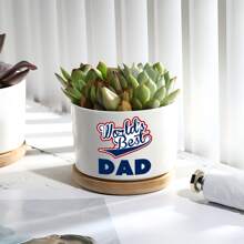 1pc Father's Gift - "World's Best DAD" - Dad, I Love You, Unique Birthday Gift For Father From Daughter/Son, Ceramic Plant Pot With Bamboo Tray, Father's Day Gift For Plant Lover Dad (Plants Not Included)