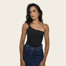 Women's One Shoulder Tank Top Strapless Top Tube Top Suplex Blouse Y2k Fashion Gringa Strappy Casual Party Knitted Asymmetrical - 黑色 - 查看 5