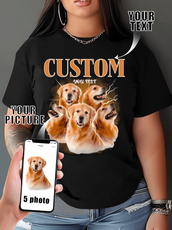 Personalisiertes Damen Oversize Lässig und bequemes T-Shirt mit Haustier-Motiv, Vintage Haustier Shirt mit individuellem Haustier-Foto und -Name, personalisiertes T-Shirt mit Katzenmotiv, Erinnerungsshirt, Geschenk für Haustierbesitzer. Personalisierung ist auch möglich (Selfie/Familienfoto/Freundesfoto/Party/Team/Freund/Freundin/Paar-Matching/Arbeitskleidung)