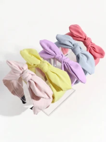 5pcs Women's Minimalist Solid Color Versatile Rabbit Ear Headbands, Suitable For Daily Wear Hairband Hair Hoop Hair Accessories - Multicolor - View 3