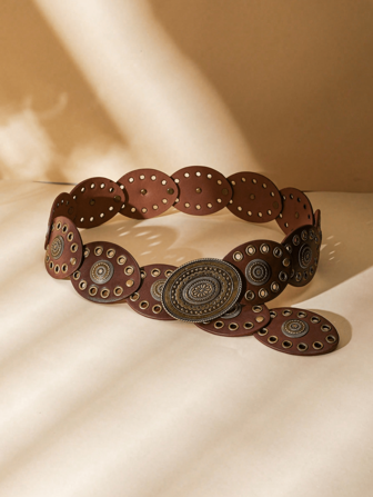 1pc BOHO Punk Style Vintage Mesh Oval Waist Belt, Suitable For Casual Pants/Dresses, Trousers, Sweaters, Plus Size Belts For Daily Wear, Parties, Vacation