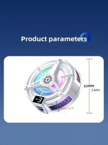 1个黑色磁吸式RGB灯效手机散热器，带温度显示风扇半导体散热片手机散热夹游戏散热神器