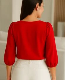 Women's Formal Blouse With Elegant Tailored Sleeves Plus Size - 紅色 - 查看 3