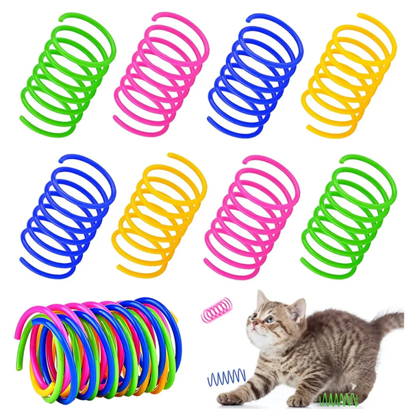 Pet Toys - 2.5cm Colorful Plastic Spring Cat Toys, Interactive Pet Slouchy Cat Toys, Small Cat Jump Toys, Indoor Spring Toys, Multi-Color