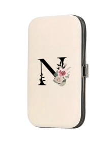 Initial Letter Print Travel Manicure Set, Black Letters A-Y, Mother's Day Gift, Large Capacity Manicure Care Storage Box, Includes Stainless Steel Tools, Ultra Sharp Anti-Splash Nail Clipper Set, Classic Design Grooming Kit Box, Convenient To Carry, Suitable For Travel, Outings, Boarding School And Home Use, Perfect Gift For Wife, Girlfriend, Family, Parents - Beige - View 24