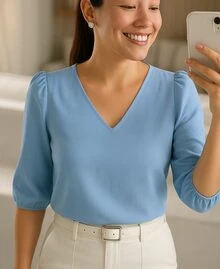 Women's Formal Blouse With Elegant Tailored Sleeves Plus Size - 淺藍色 - 查看 3