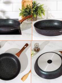 Frigideira Antiaderente de Alumínio Revestimento Cerâmico Premium 24cm Funda Cabo Madeira NÃO GRUDA