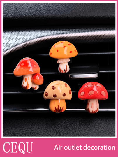 Car Interior Accessories With Cute Mushroom Decorations On The Air Vents Add Vitality To The Car Interior
