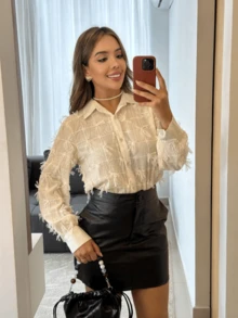 Women's Embroidered Long Sleeve Lese Shirt