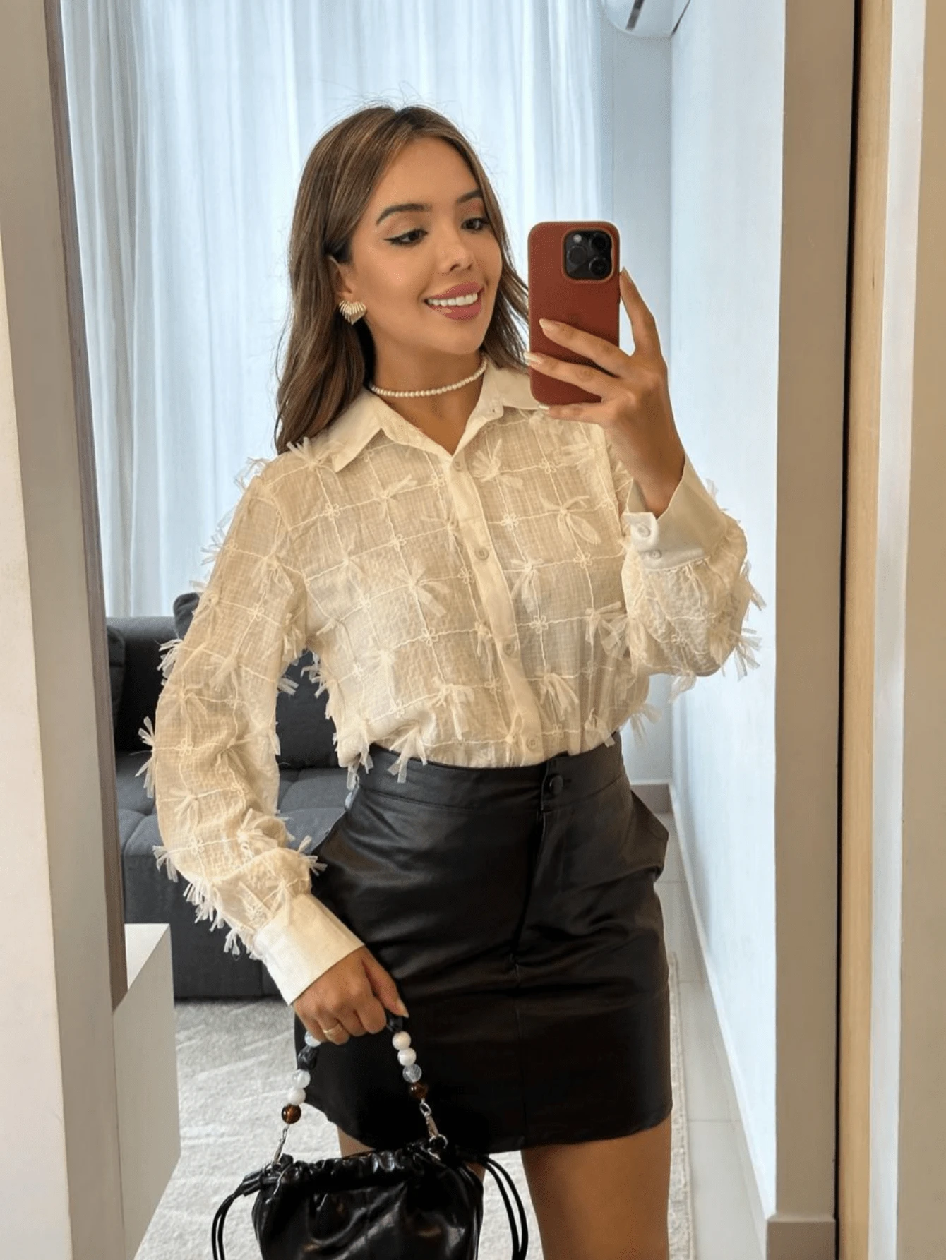 Women's Embroidered Long Sleeve Lese Shirt