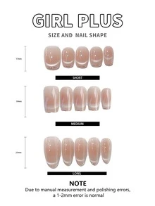 GIRL PLUS Girlplus “无妆感”10片纯手工假指甲，短/中长棺材型、椭圆型，简约时尚裸色高密度亮泽猫眼美甲贴片，猫眼法式边设计，优雅温柔可爱白色时尚美甲套装，适合任何肤色女性日常佩戴，按压式美甲，手工按压式美甲。 - 淺粉色 - 查看 8