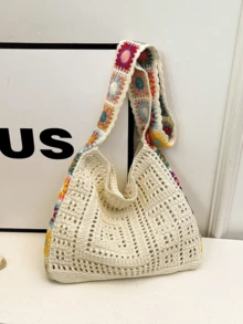 Plecak z siatki tkanej dla kobiet, duża pojemność, 2025 nowy, luźny, dzianinowy, pusty, mały plecak na wakacje na plaży