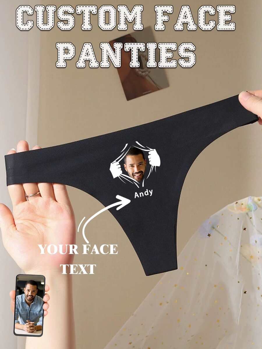 Tangas personalizados con nombre para mujer, ropa interior personalizada con foto del rostro como regalo para ella, novia, esposa, lencería nupcial