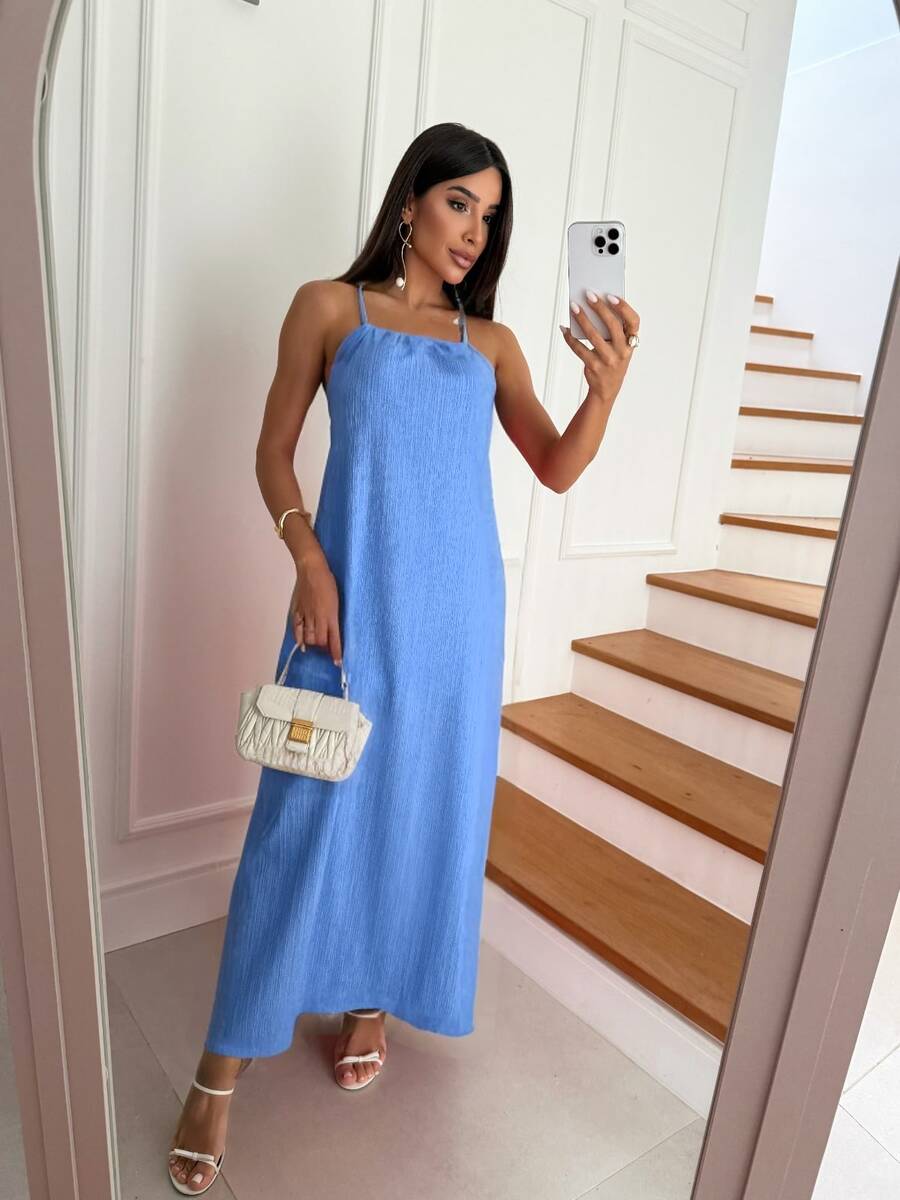 Women's Long Dress With Straps Loose Elegant Duna Comfortable Light - Baby Blue - View 1