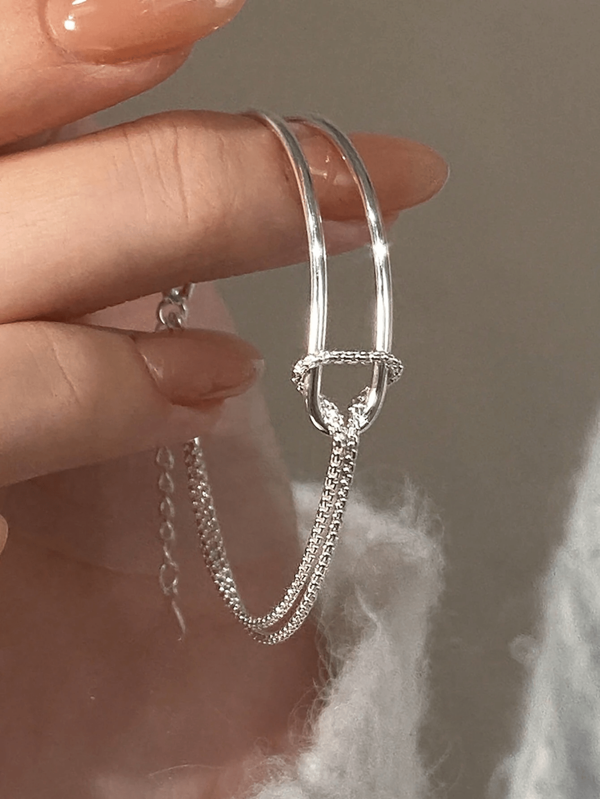 1 قطعة من الفضة الإسترلينية عيار 925، سوار عصري من العظم المتشابك الطبقتين، سلسلة يدوية أنيقة، ديكور مجوهرات بتصميم فريد للفتيات والنساء والصديقات والأمهات، هدية لحفلات رجعية، للخروج، عيد ميلاد، لارتداء يومي