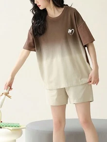 2pcs Women's Summer Shorts, Pajama Set, Short Sleeve Shorts, Plaid Print, Casual And Comfortable, With Pockets - Màu nâu - Xem 2