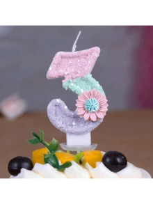 1 件粉色花朵 0-9 数字蜡烛，生日、派对、婚礼蛋糕装饰，圣诞节 - 彩色 - 查看 7