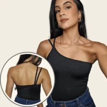 Women's One Shoulder Tank Top Strapless Top Tube Top Suplex Blouse Y2k Fashion Gringa Strappy Casual Party Knitted Asymmetrical - 黑色 - 查看 2