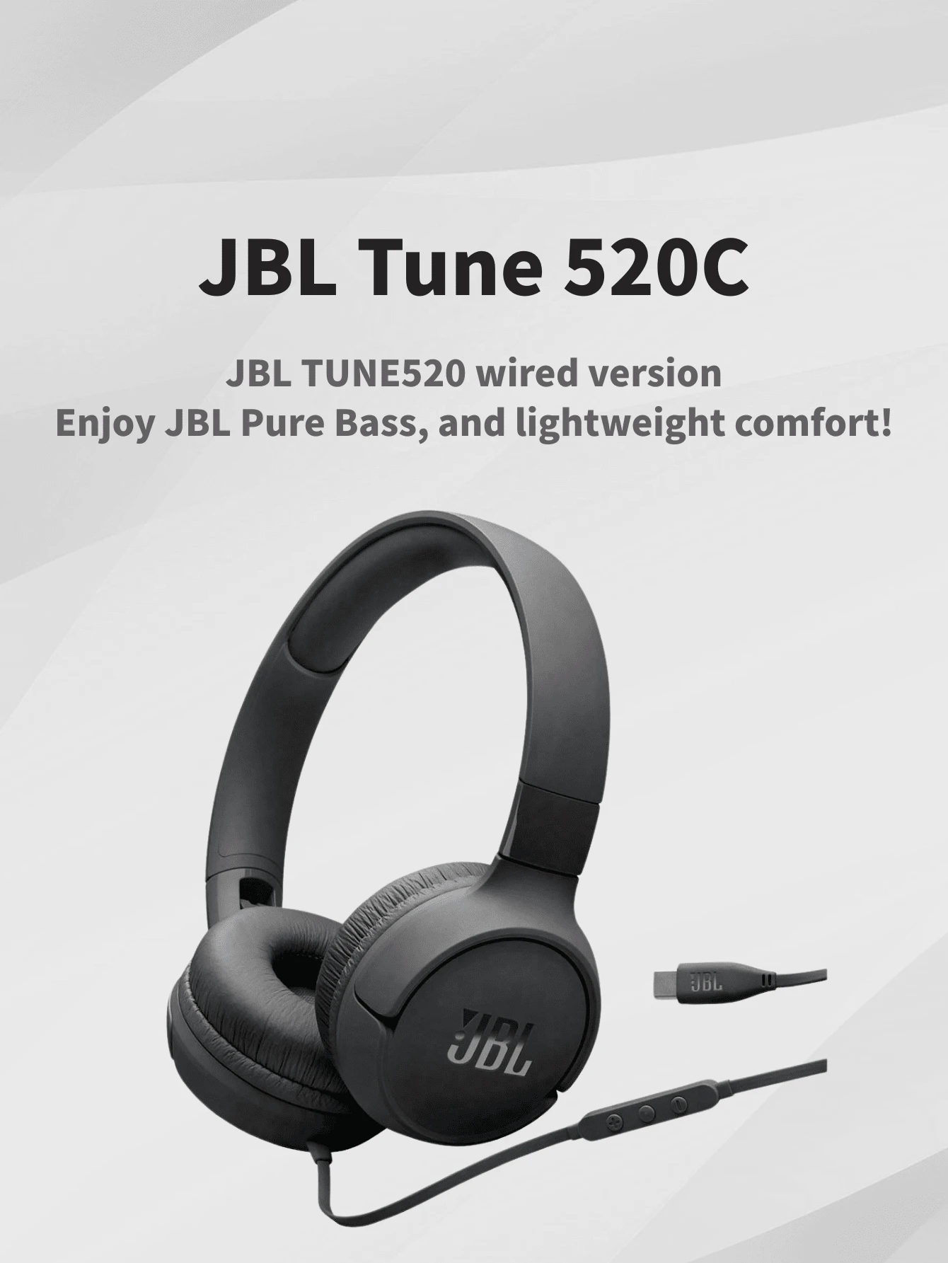 TUNE520C - USB-C Wired Headphones With JBL Pure Bass, Over-Ear Design For All Devices – Lightweight & Durable
