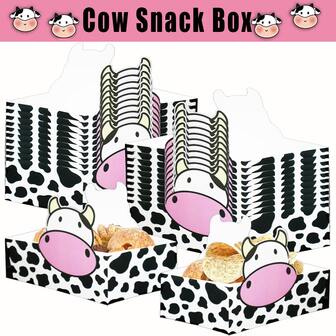 6 件/12 件/24 件奶牛印花一次性纸质食品托盘，生日装饰薯条、鸡翅、薯片托盘，适用于电影院爆米花盒、派对礼物、单身派对用品