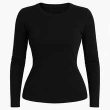 Women's Basic Long Sleeve Cotton Blouse - 黑色 - 查看 1