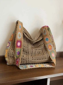 Plecak z siatki tkanej dla kobiet, duża pojemność, 2025 nowy, luźny, dzianinowy, pusty, mały plecak na wakacje na plaży