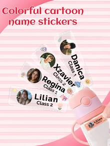60pcs Customize Photo Personalized Name Stickers, Customizable Class Transparent Waterproof PVC Stickers, Self-Adhesive Labels, Perfect Learning Supplies For Holiday Office Innovation And Handicraft Challenges Adhesive Exquisite, Cute, Adorable, Colorful, Cartoon Custom, Personalized, Unique Ideal Gifts For Him Her, Family, Friends, Son, Daughter, School Students, Kids For Children's Day, For Birthdays School, Home, Multi-Functional, For Father's Day, For Graduation, For Weddings, For Housewarming,Warm Ambience,Winter Grace