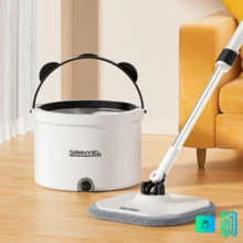 Trapeador mágico Grinyel separa agua limpia y sucia sistema limpieza eficiente hogar trapeador multifunción accesorios domésticos práctica fácil uso resistente reutilizable diseño ergonómico organización limpieza pisos desinfección rápido - Blanco - Ver 1