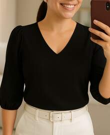 Women's Formal Blouse With Elegant Tailored Sleeves Plus Size - Black - View 9