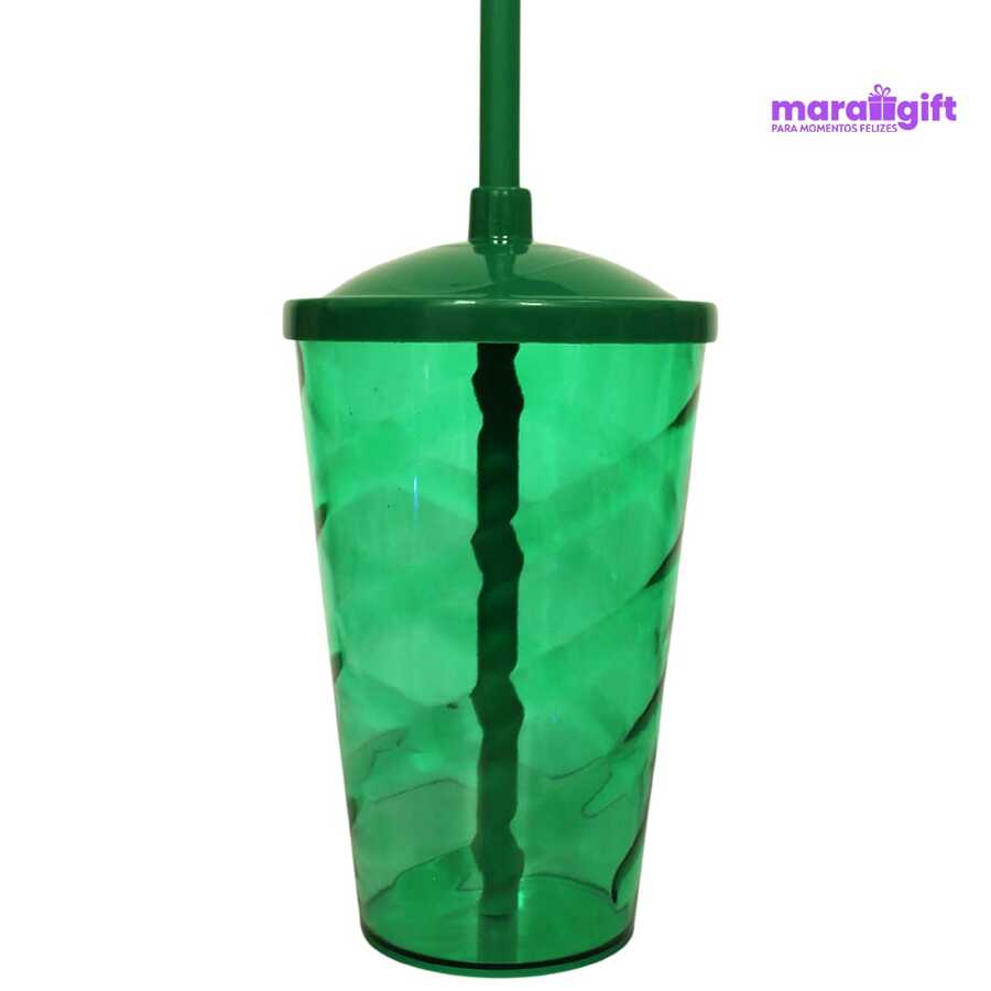 20 Twister Cups 400ml, Cups, Lids And Colorful Straws - Dark Green - View 1