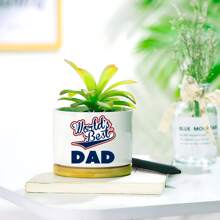 1pc Father's Gift - "World's Best DAD" - Dad, I Love You, Unique Birthday Gift For Father From Daughter/Son, Ceramic Plant Pot With Bamboo Tray, Father's Day Gift For Plant Lover Dad (Plants Not Included)