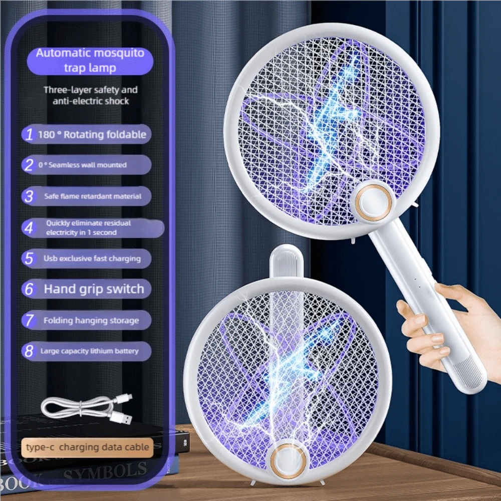 Foldable Electric Mosquito Killer Fly Swatter Trap USB Rechargeable Mosquito Racket Insect Killer With UV Light Bug Zappe,300mAh