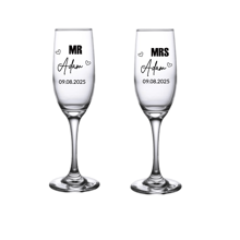 (Set Of 2) Personalized Champagne Flutes For Weddings, Engagements, And Anniversaries - Elegant UV Printed Mr. And Mrs. Toasting Glasses Set - Customizable Shapes, Styles, And Colors - Perfect Gift For Newlyweds, Bridal Showers, And Romantic Celebrations - Unique Keepsake For Toasting Love And Happiness - Ideal For Wedding Receptions, Engagement Parties, And Special Occasions - Celebrate Your Love Story With Style!