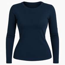 Women's Basic Long Sleeve Cotton Blouse - 藏蓝色 - 查看 1